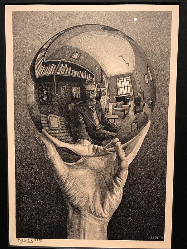 M.C Escher - Hand With Reflecting Sphere | A self portrait of the artist as reflected through a mirrored ball